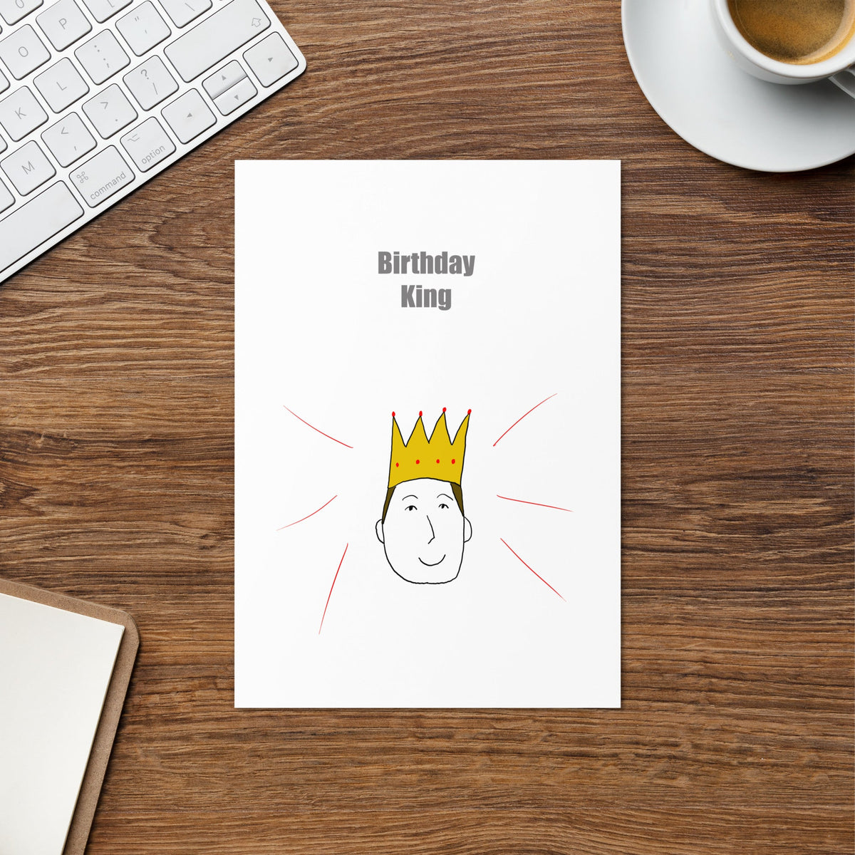 Charming artist-designed birthday greeting card for him featuring a cartoon man wearing a crown by London illustrator VKM Illustrations.