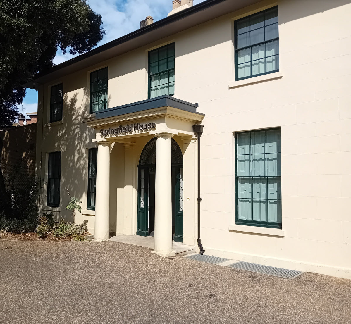 Photograph of Springfield House at Springfield Park Cafe in Clapton, London, the official venue for the Life Exhibition fine art print collection by VKM Illustrations.