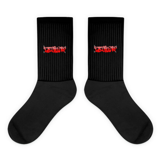 VKM Illustrations February graffiti art print on a black crew sock with a cushioned sole.