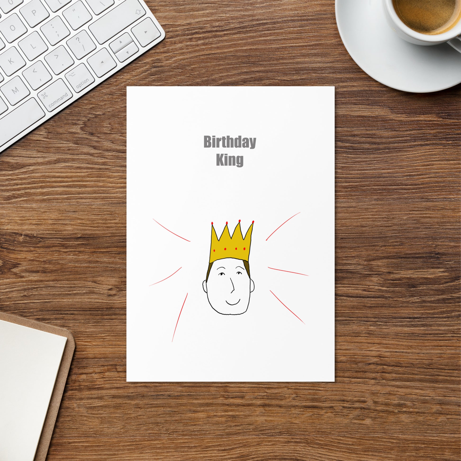 Charming artist-designed birthday greeting card for him featuring a cartoon man wearing a crown by London illustrator VKM Illustrations.