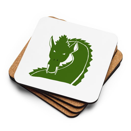 High-gloss hardboard cork coaster featuring an intricate Dragon folklore ink illustration by London artist VKM Illustrations.