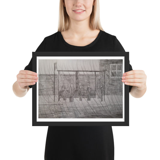  12x16 inch matte black framed pencil drawing print titled Waiting for a bus on a rainy night featuring silhouettes in Shoreditch by London artist VKM Illustrations.