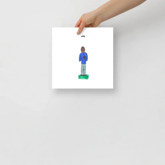 Museum-quality matte poster featuring 'How Do You Work this Thing?' felt-tip pen illustration of a man trying to fly a drone from the Life Exhibition by London artist VKM Illustrations.