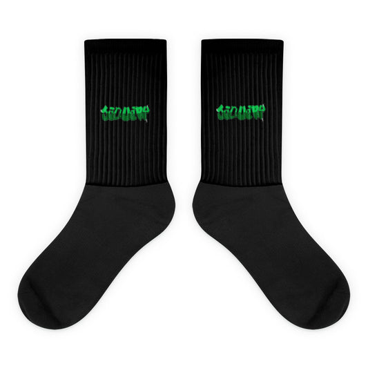 VKM Illustrations January graffiti art print on a black crew sock with a cushioned sole.