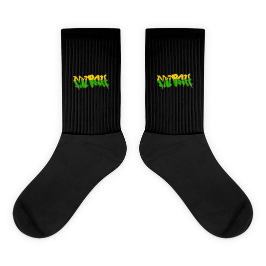 VKM Illustrations March graffiti art print on a black crew sock with a cushioned sole.