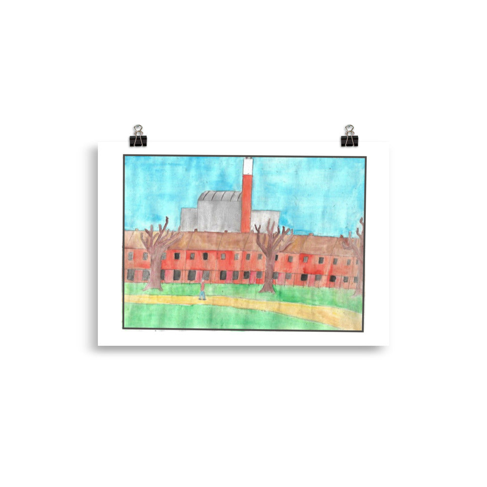 Museum-quality matte poster featuring ' The Beast watercolour illustration illustration of Deptford SELCHIP incinerator from the Art of Isolation Exhibition by London artist VKM Illustrations.-art