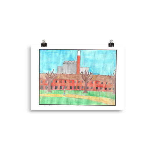 Museum-quality matte poster featuring ' The Beast watercolour illustration illustration of Deptford SELCHIP incinerator from the Art of Isolation Exhibition by London artist VKM Illustrations.-art