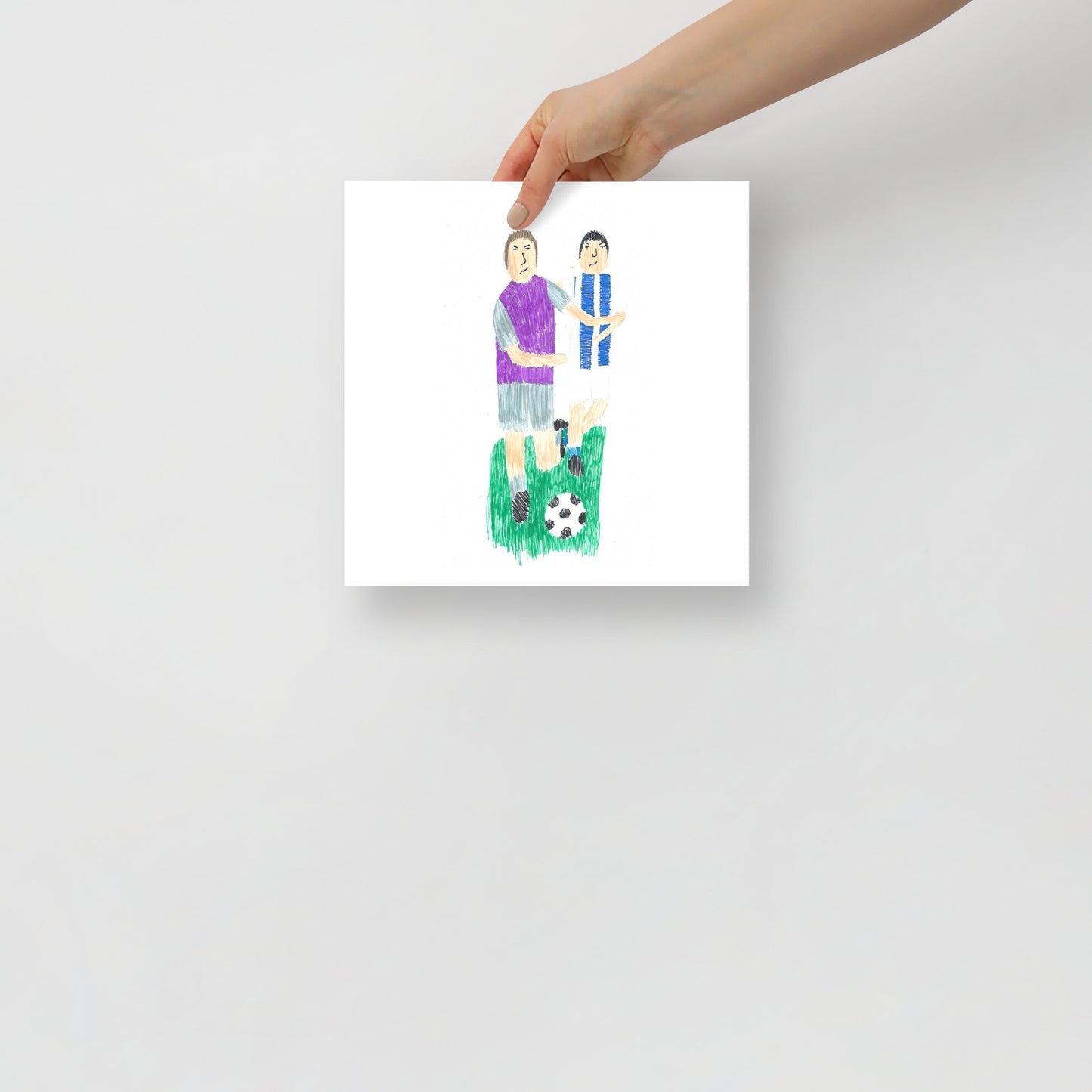 Museum-quality matte poster featuring 'The Beautiful Game' felt-tip pen illustration of a park football match from the Life Exhibition by London artist VKM Illustrations.