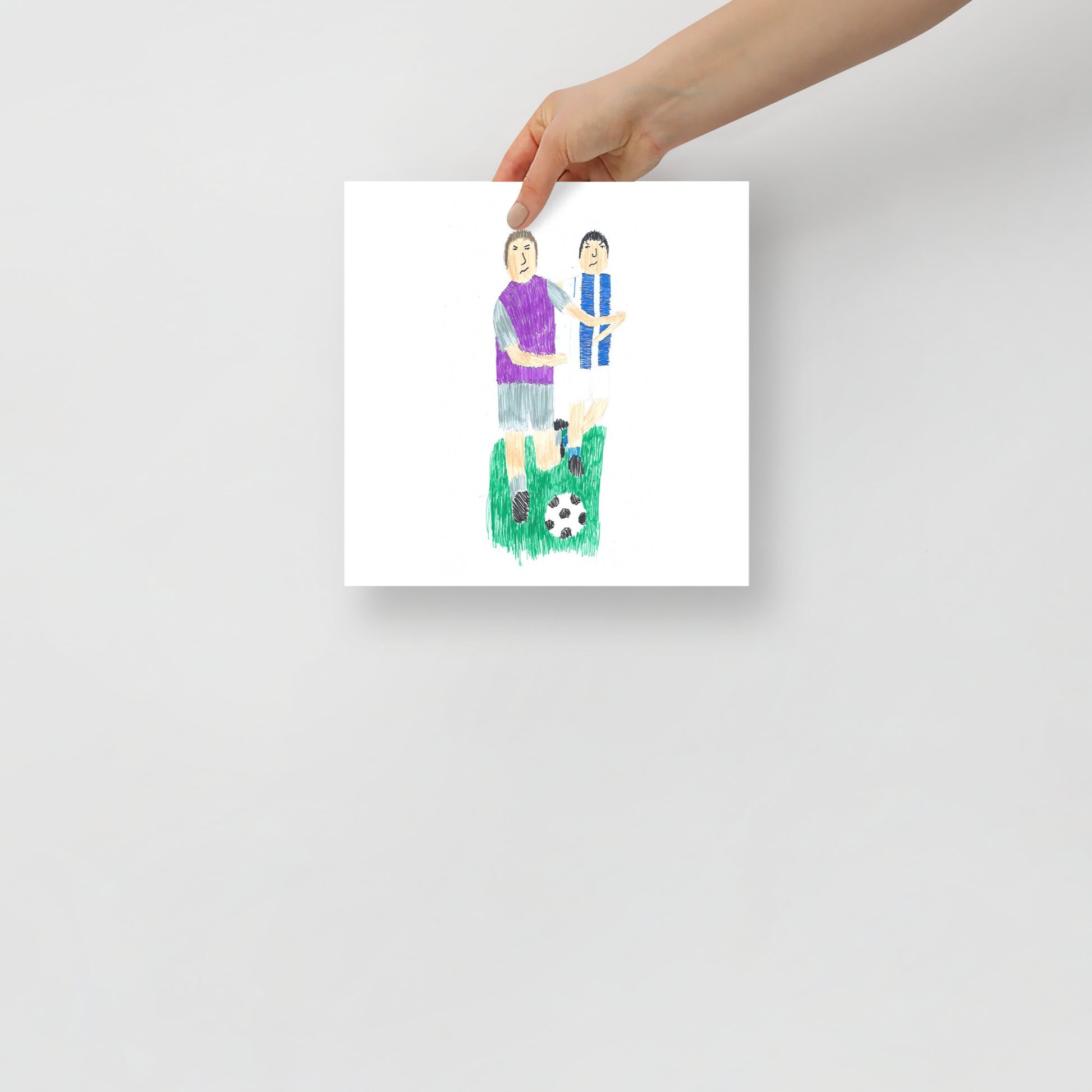Museum-quality matte poster featuring 'The Beautiful Game' felt-tip pen illustration of a park football match from the Life Exhibition by London artist VKM Illustrations.