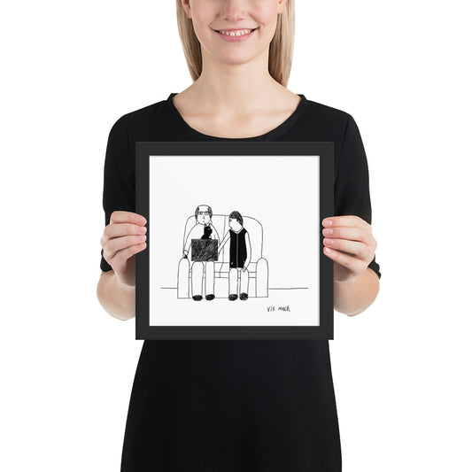 10x10 inch square matte black framed office wall art print titled The CEO featuring a funny tech department cartoon illustration by London artist VKM Illustrations.