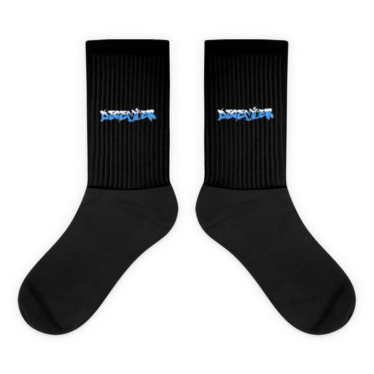 VKM Illustrations december graffiti art print on a black crew sock with a cushioned sole.